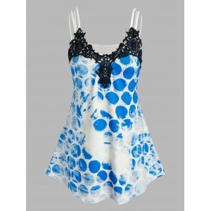 

Plus Size Printed Lace Applique Tank Top, Blue
