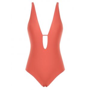 

Cut Out Plunging One-Piece Swimsuit, Light pink