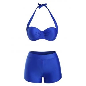 

Halter Tie Boyleg Push Up Bikini Swimwear, Blue