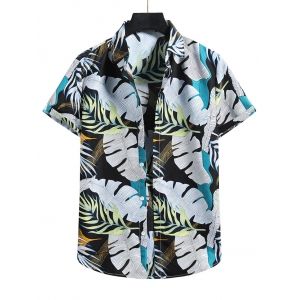 

Tropical Leaf Short Sleeve Beach Shirt, Black