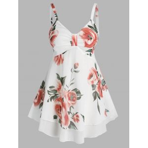 

Plus Size Floral Print Layered Tank Top, White