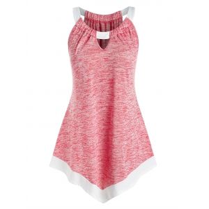 

Plus Size Space Dye Keyhole Tank Top, Light pink
