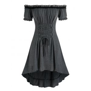 

Plus Size Lace Up Off The Shoulder High Low Dress, Dark gray