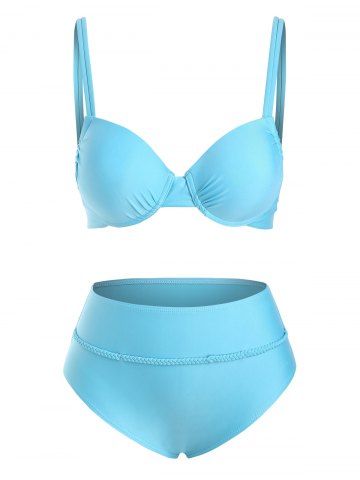 Braided Dual Strap Push Up Bikini Swimwear - LIGHT BLUE - M