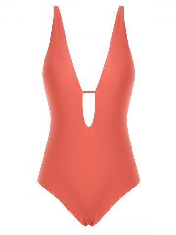 Cut Out Plunging One-Piece Swimsuit - LIGHT PINK - S