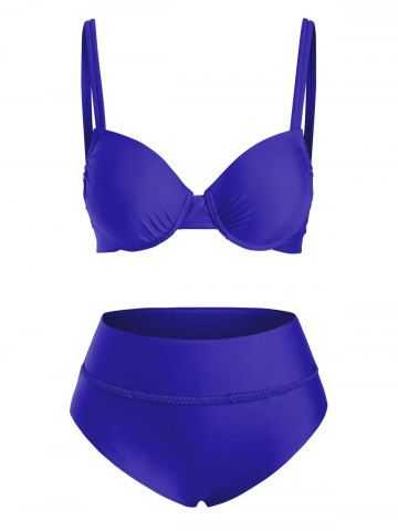 Braidy Dual Strap Push Up Bikini Swimwear - BLUE - L