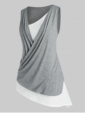 Plus Size Faux Twinset Asymmetric Tank Top