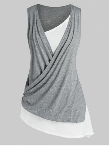 Plus Size Faux Twinset Asymmetric Tank Top