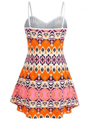 Plus Size Aztec Pattern Backless Skirted Tunic Cami Top