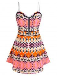 Plus Size Aztec Pattern Backless Skirted Tunic Cami Top -  