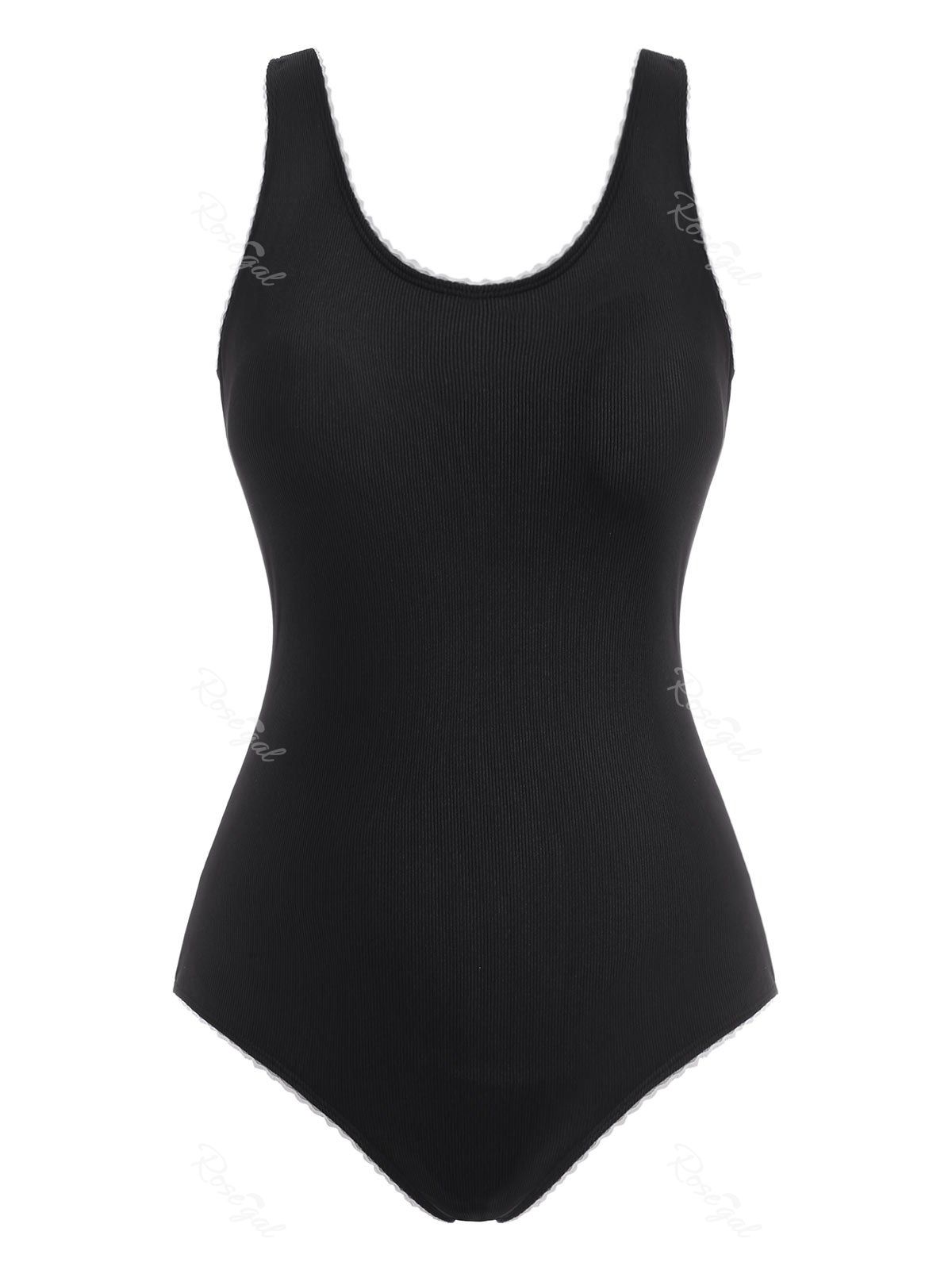 

Plus Size Ribbed Contrast Rick Rack One-piece Swimsuit, Black