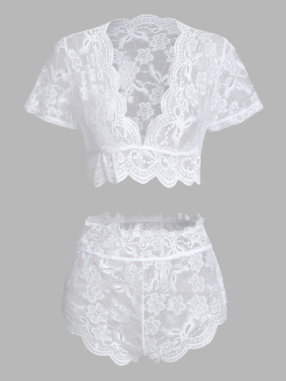 

Floral Lace Scalloped Lingerie Set, White