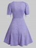Half Sleeve Plunge Neck Lace Trim Heathered Dress -  