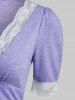 Half Sleeve Plunge Neck Lace Trim Heathered Dress -  