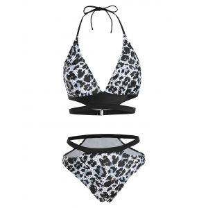 

Halter Leopard Cutout Bikini Swimwear, Black