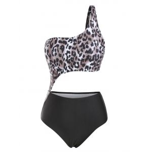 

One Shoulder Leopard Cutout One-piece Swimsuit, White