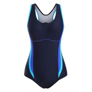 

Colorblock Stitching Cutout Back One-piece Swimsuit, Deep blue