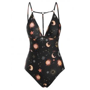 

Sun star and Moon O-ring Strappy One-piece Swimsuit, Black