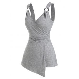 

Ruched O Ring Asymmetrical Hem Surplice Tank Top, Gray