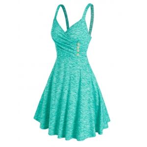 

Ruched Buttons Surplice Dress, Light green