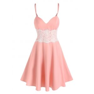 

Lace Insert Mini Trapeze Dress, Light pink