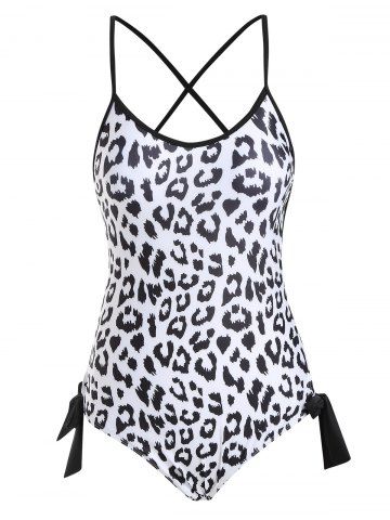Leopard Tie Side Criss Cross One-piece Swimsuit - BLACK - S