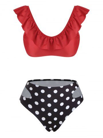 Polka Dot flotes recortar el traje de baño del bikini - RED - M