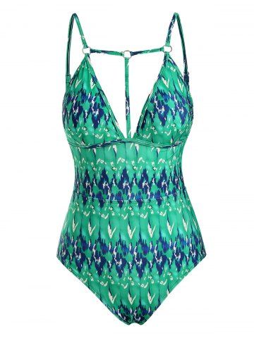 Strappy O Ring Backless One-piece Swimsuit - LIGHT GREEN - XXL