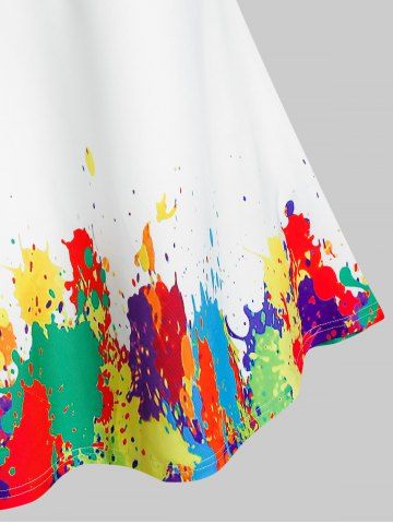 

Plus Size Paint Splatter Mock Button Tee, Multi