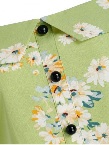 Buttons Floral Printed Cold Shoulder Blouse