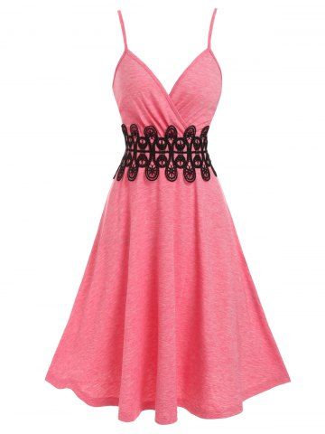 Embroidered Applique Surplice Slip Dress - LIGHT PINK - XXXL