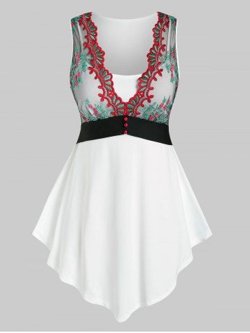 Plus Size Asymmetric Embroidered Tank Top
