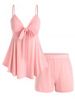 Plus Size Front Knot Top and Shorts Pajamas Set -  