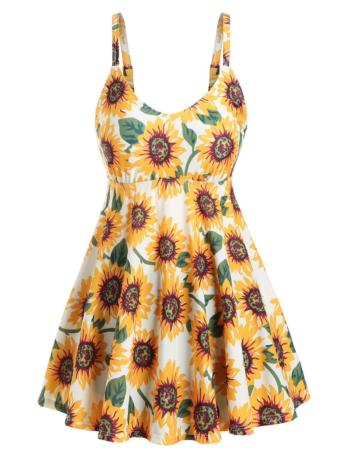 

Sunflower Printed Skirted Tankini Swimwear, Yellow