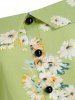 Buttons Floral Printed Cold Shoulder Blouse -  