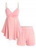 Plus Size Front Knot Top and Shorts Pajamas Set -  