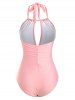 Stripes Panel Ruched Keyhole Cutout One-piece Swimsuit -  