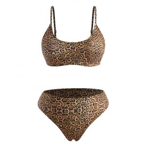 

Plus Size Leopard Print Cheeky Bikini Swimwear, Multi