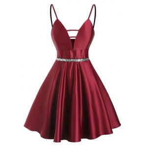 

Sequined Ladder Cut Cami Mini Dress, Deep red