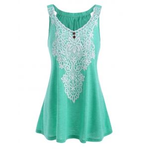 

Plus Size Applique Panel Plunge Tunic Tank Top, Light green