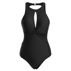 

Twisted Keyhole Open Back One-piece Swimsuit, Black