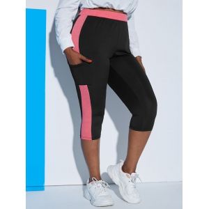 

Colorblock Side Pocket Plus Size Sports Capri Leggings, Light pink