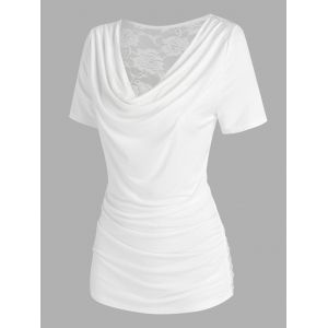 

Cowl Neck Back Lace Insert T Shirt, White