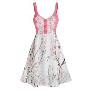 

Lace Applique Flower Printed Dress, White