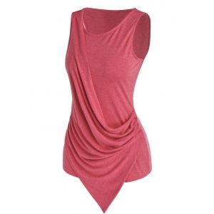 

Asymmetrical Draped Overlay Tank Top, Red