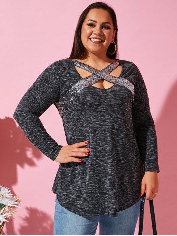Plus Size Sequined Criss Cross Space Dye Tunic Tee