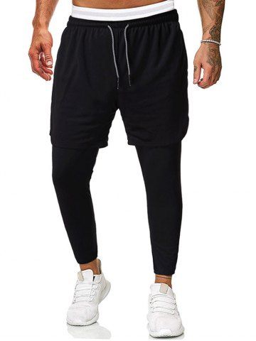 Conjunto de cordón 2 en 1 Pantalones deportivos Capri - BLACK - XS