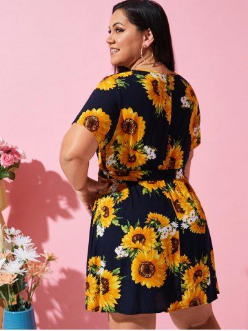 

Plus Size Sunflower Belted Nap Dress, Black