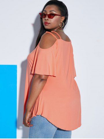 

Plus Size Cold Shoulder Double Strap Cutout Tee, Orange