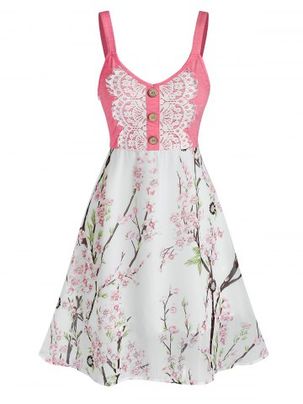 Lace Applique Flower Printed Dress